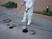 屋外の排水管洗浄作業風景2